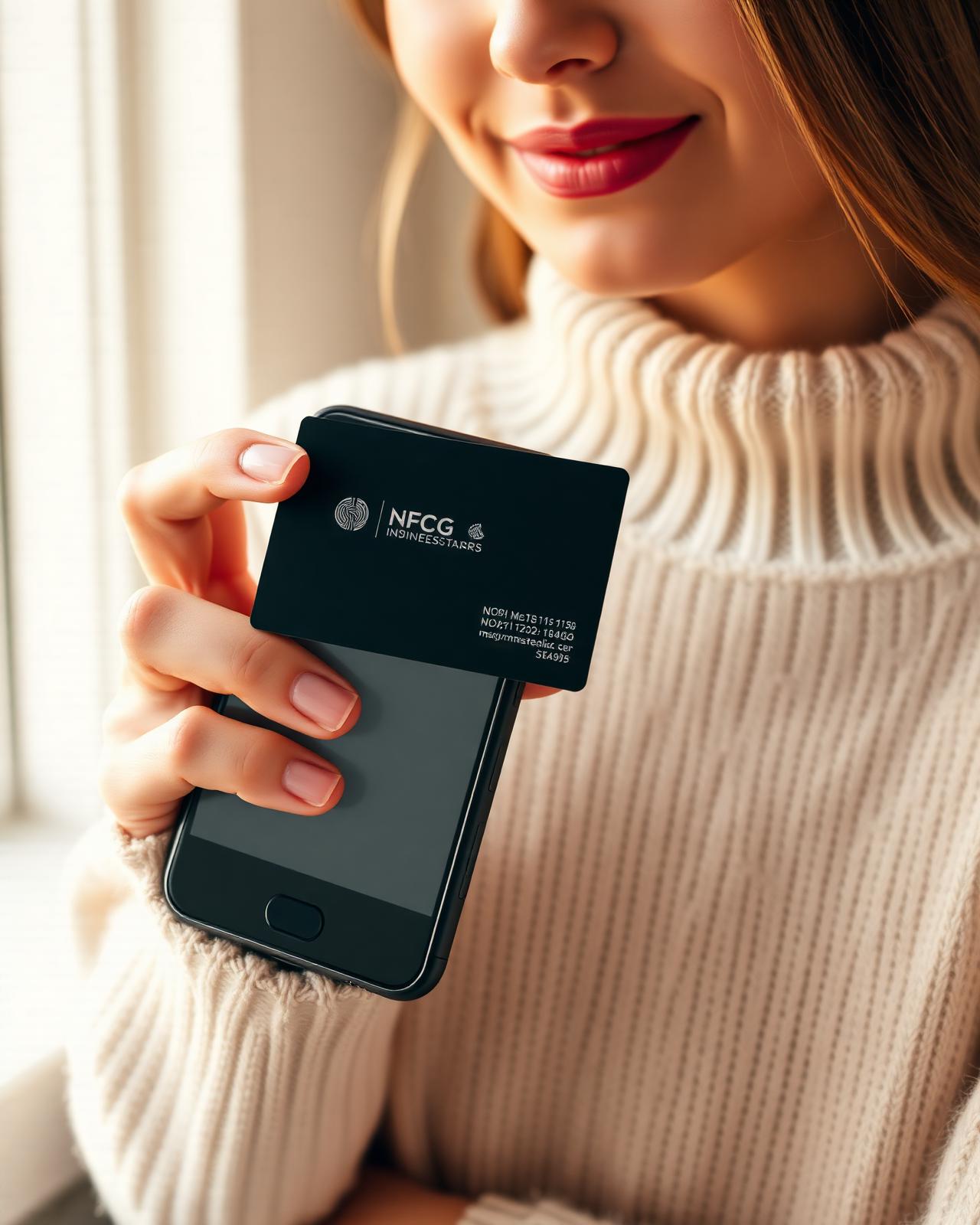 A professional sharing a Capro Card NFC card with a phone